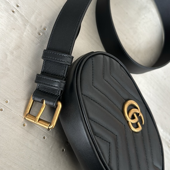 Gucci Marmont chevron black leather belt bag size 85/34 - Picture 6 of 11